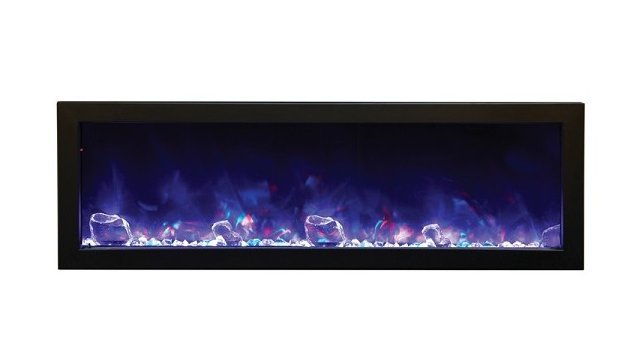 Amantii 50" Panorama Slim Indoor or Outdoor Electric Fireplace -BI-50-SLIM-OD- Front View With Fire Glass Violet Flame