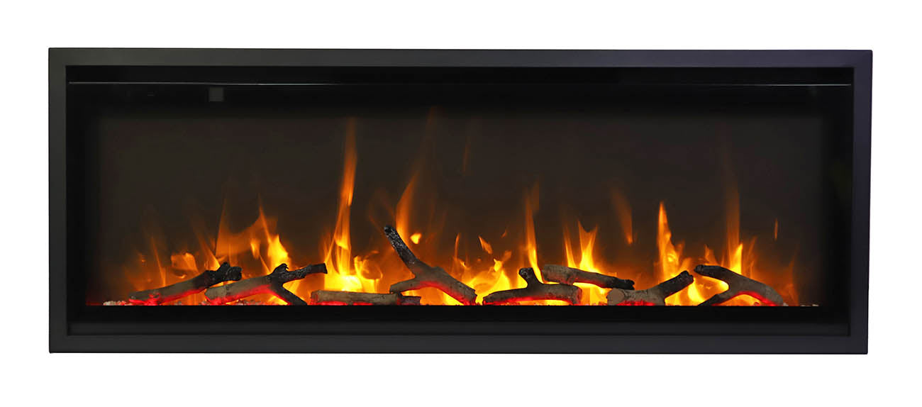 Amantii 60" Symmetry 3.0 Xtra Slim Smart WiFi Electric Fireplace -SYM-SLIM-60- Front View With Log