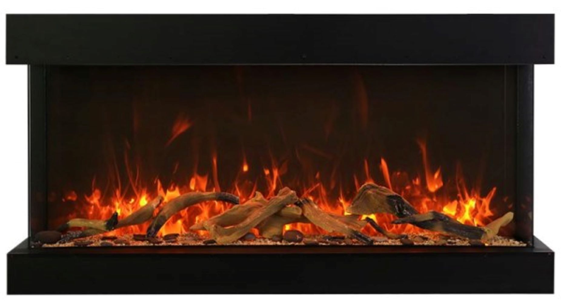 Amantii 60" Tru-View XL XT Three Sided Electric Fireplace -60-TRV-XT-XL- Front View With Logs