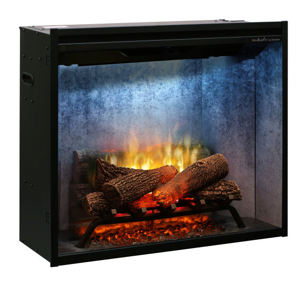 Dimplex Revillusion® 30" Built-In Firebox Weathered Concrete -X-RBF30WC- Right View Blue Flame