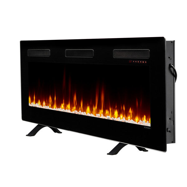 Dimplex Sierra 60" Wall-Mount/Tabletop Linear Electric Fireplace -X-SIL60- Left View With Rocks Fuel Bed Table Top