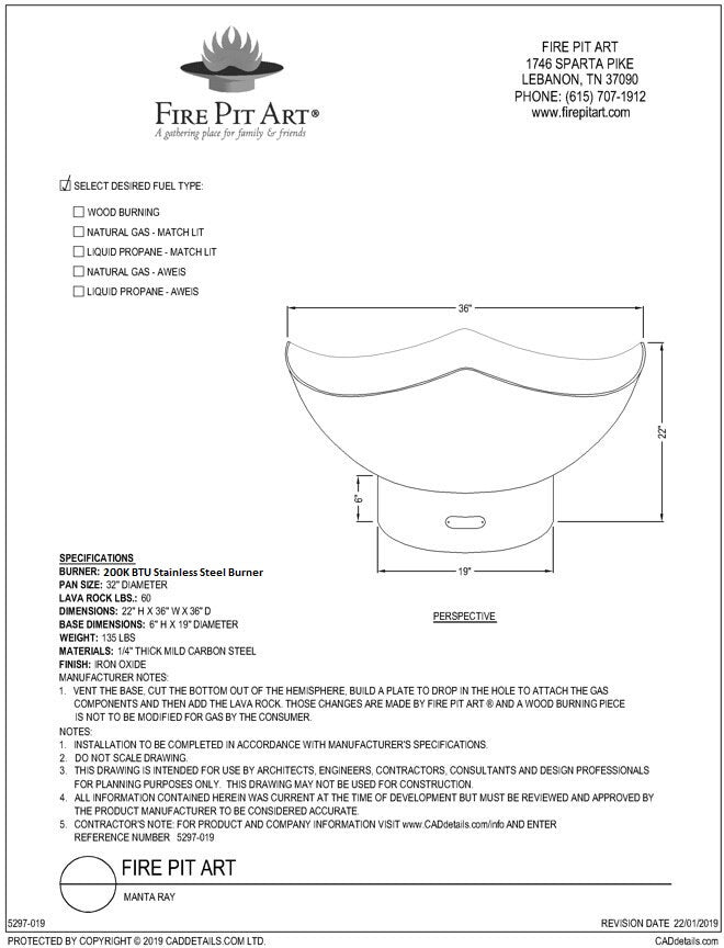 Fire Pit Art Manta Ray Fire Pit