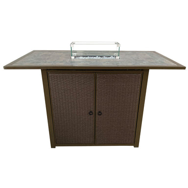 Hiland Fire Pit Rectangular Bar Height Granite Top with Wind Screen - Mocha Brown- AFP-BAR-SLT- Main View