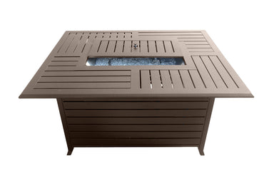 Hiland Rectangle Aluminum Slatted Fire Pit With Stainless Steel -Propane Burner-FS-1010-T-12- Main View