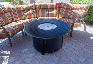 Hiland Round Slatted Cast Aluminum Fire Pit-F-1350-FPT- Lifestyle Patio