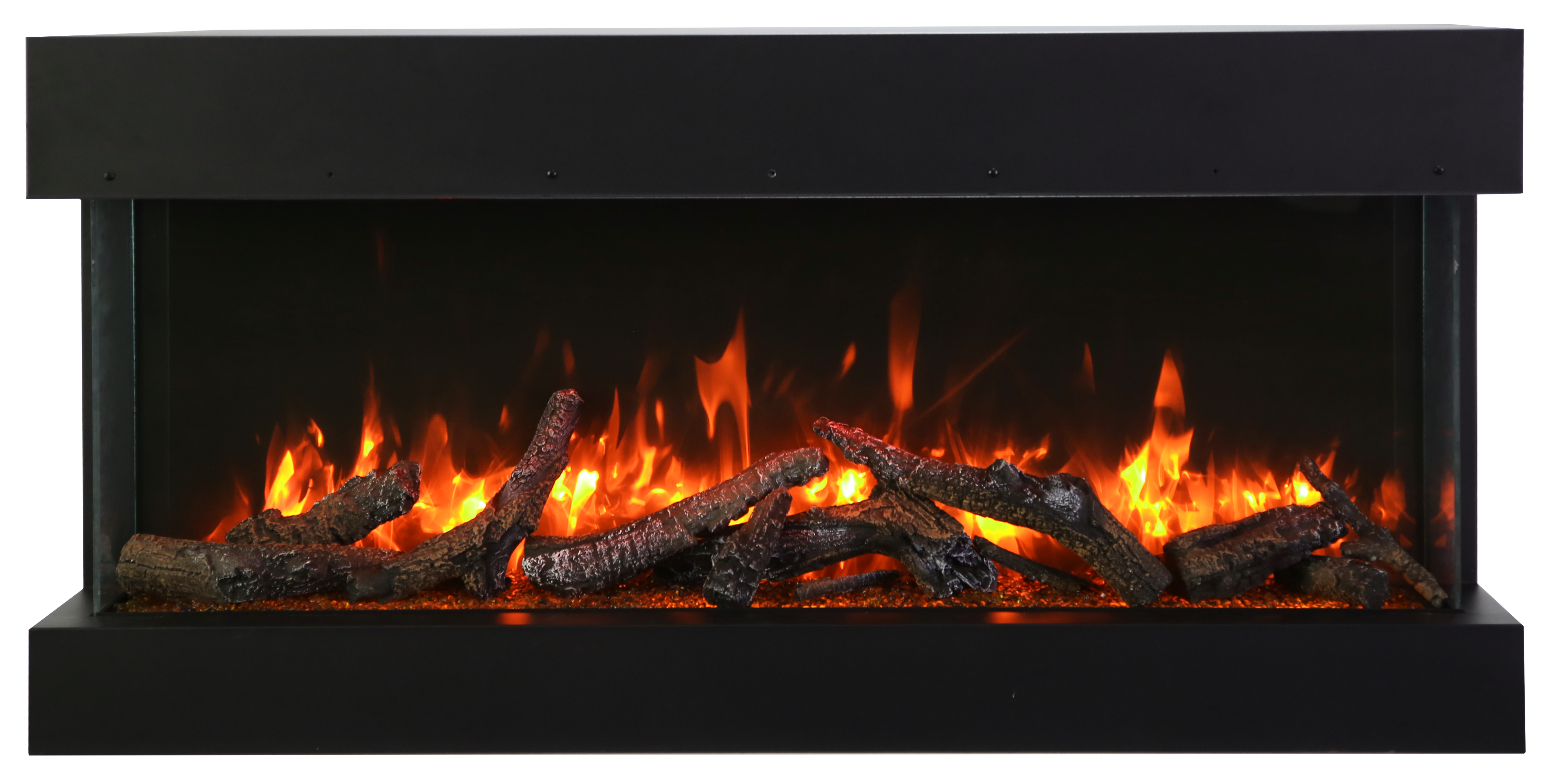 Remii by Amantii 40" BAY-SLIM Series 3 Sided Glass Electric Fireplace- 40-BAY-SLIM- Front View With 10 Pcs Oak