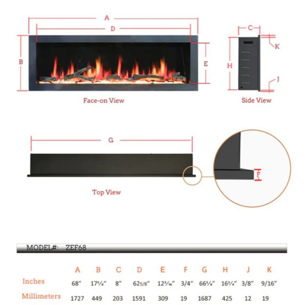 Litedeer Gloria II 68" Seamless Push-in Electric Fireplace (Silver)