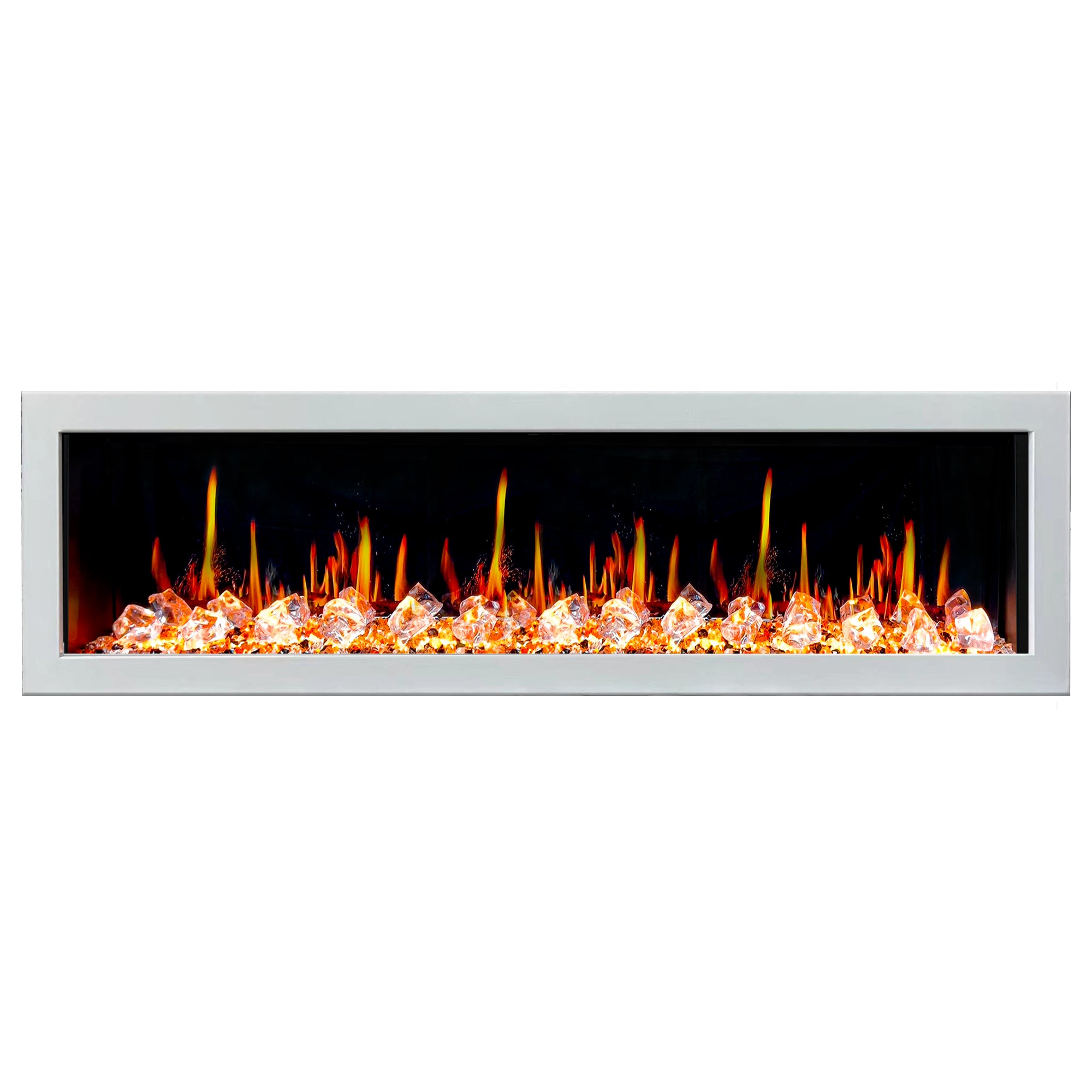 Litedeer Gloria II 78 Seamless Push-inElectricFireplacewithAcrylic Crushed Ice Rocks_White_-ZEF78VCW-Natural Flame