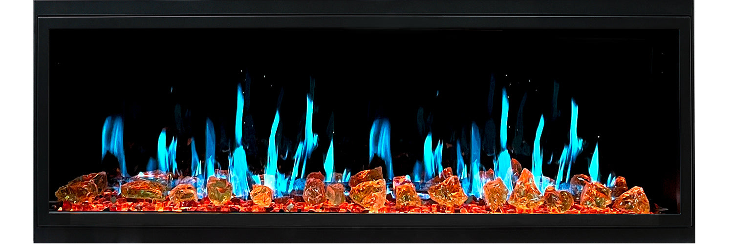 LitedeerLatitude55Built-inLinearElectricFireplace_ReflectiveFireGlass_LusterCopper_-ZEF55VA-Blue Flames