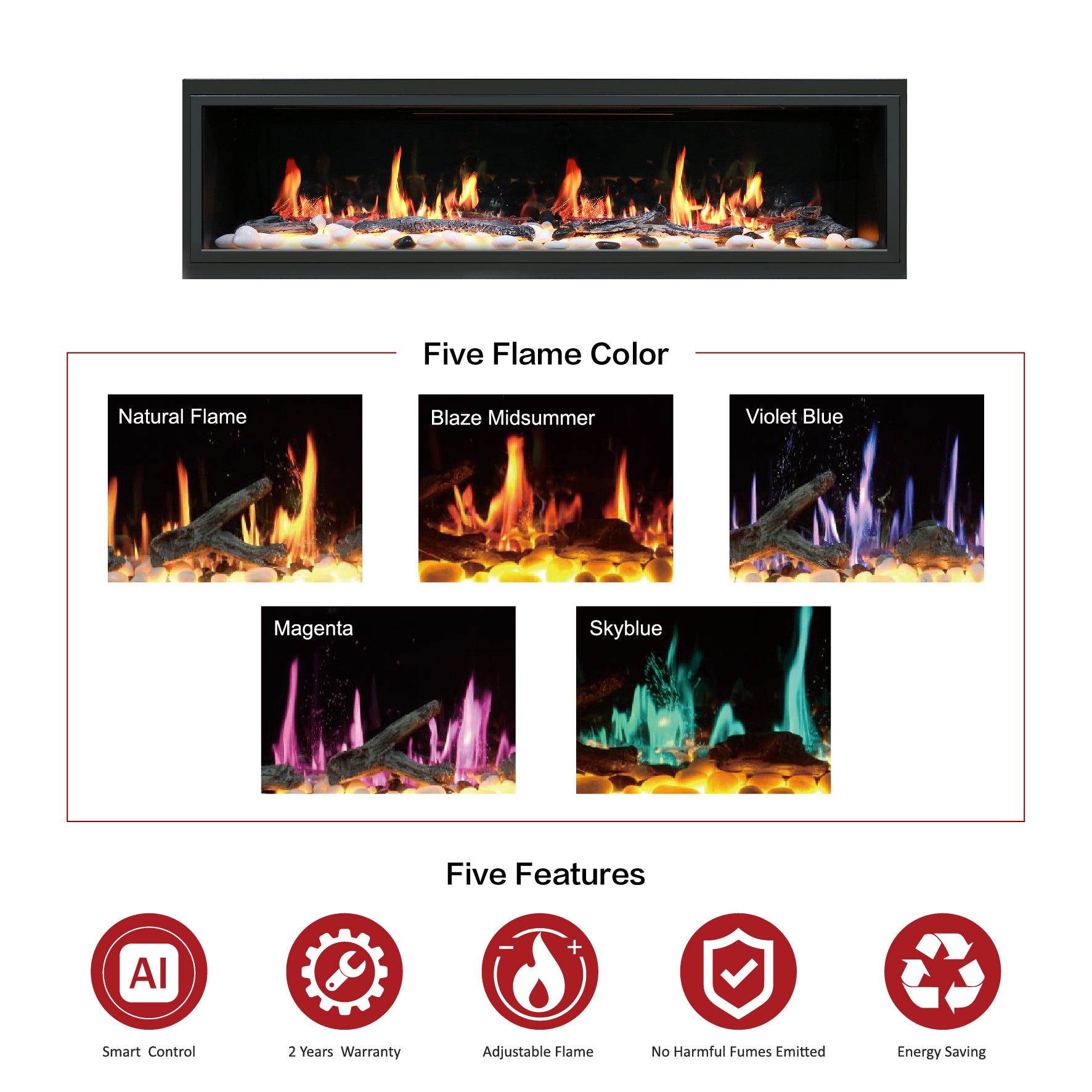 Litedeer Latitude 75 Ultra Slim Built-in Electric Fireplace_Original_-ZEF75V- Flame Colors