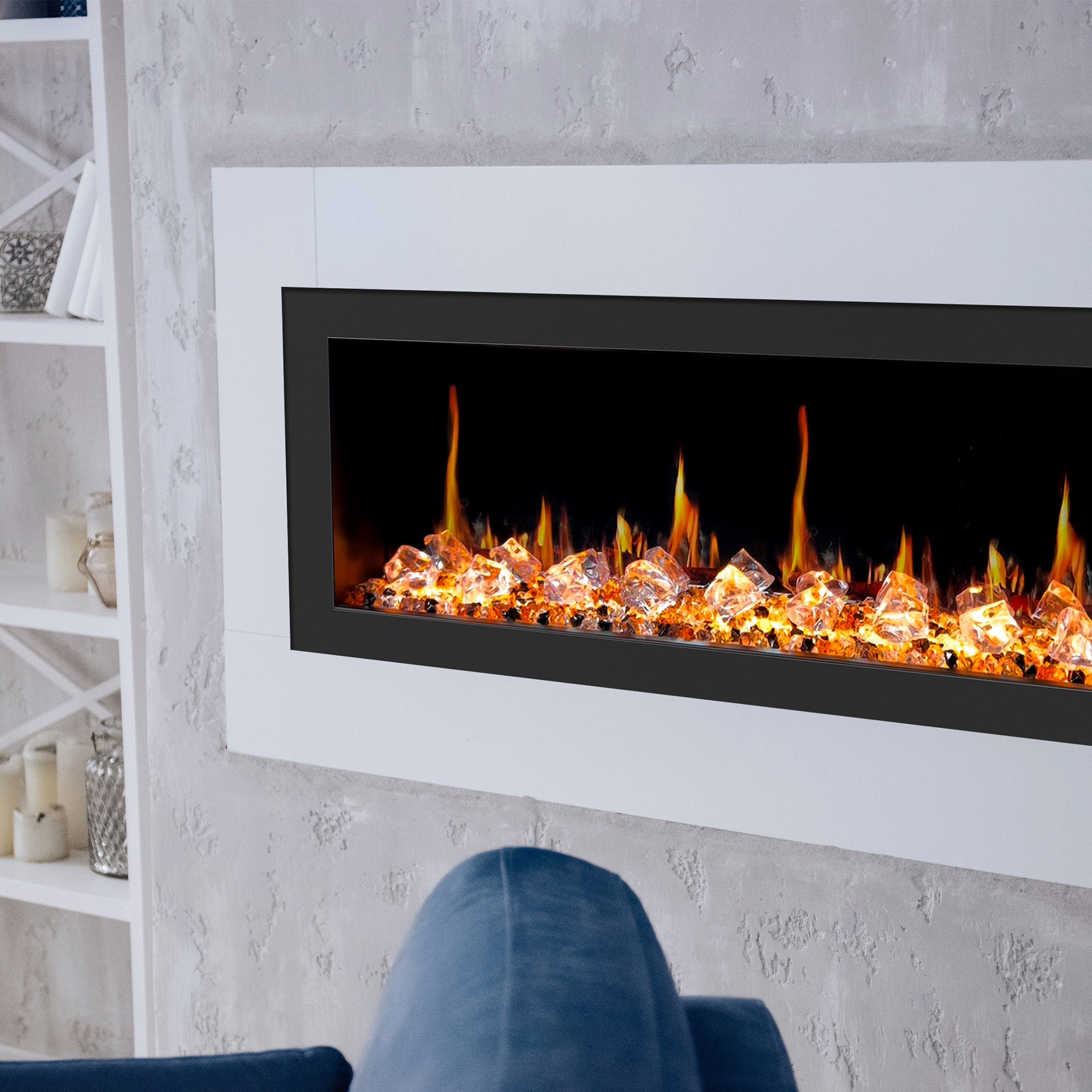 Litedeer Latitude II 48 Seamless Push-in Electric Fireplace_Acrylic Crushed Ice Rocks_-ZEF48XC-Closeup