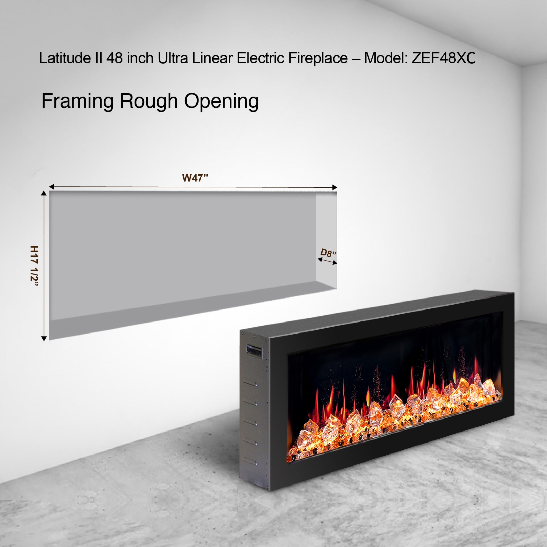 Litedeer Latitude II 48 Seamless Push-in Electric Fireplace_ Acrylic Crushed Ice Rocks_-ZEF48XC-Framing