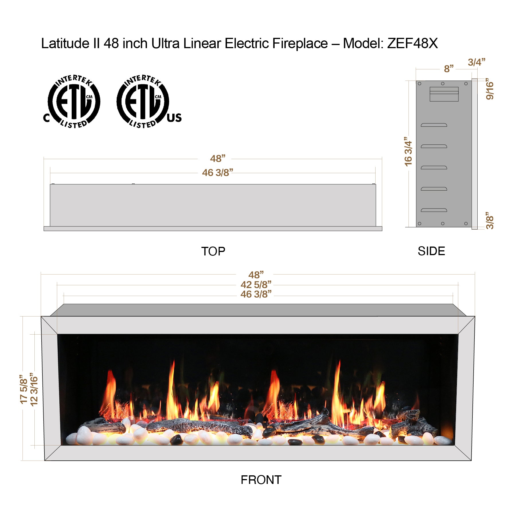 Litedeer Latitude II 48 Seamless Push-in Electric Fireplace_Original_-ZEF48X-Dimnesion