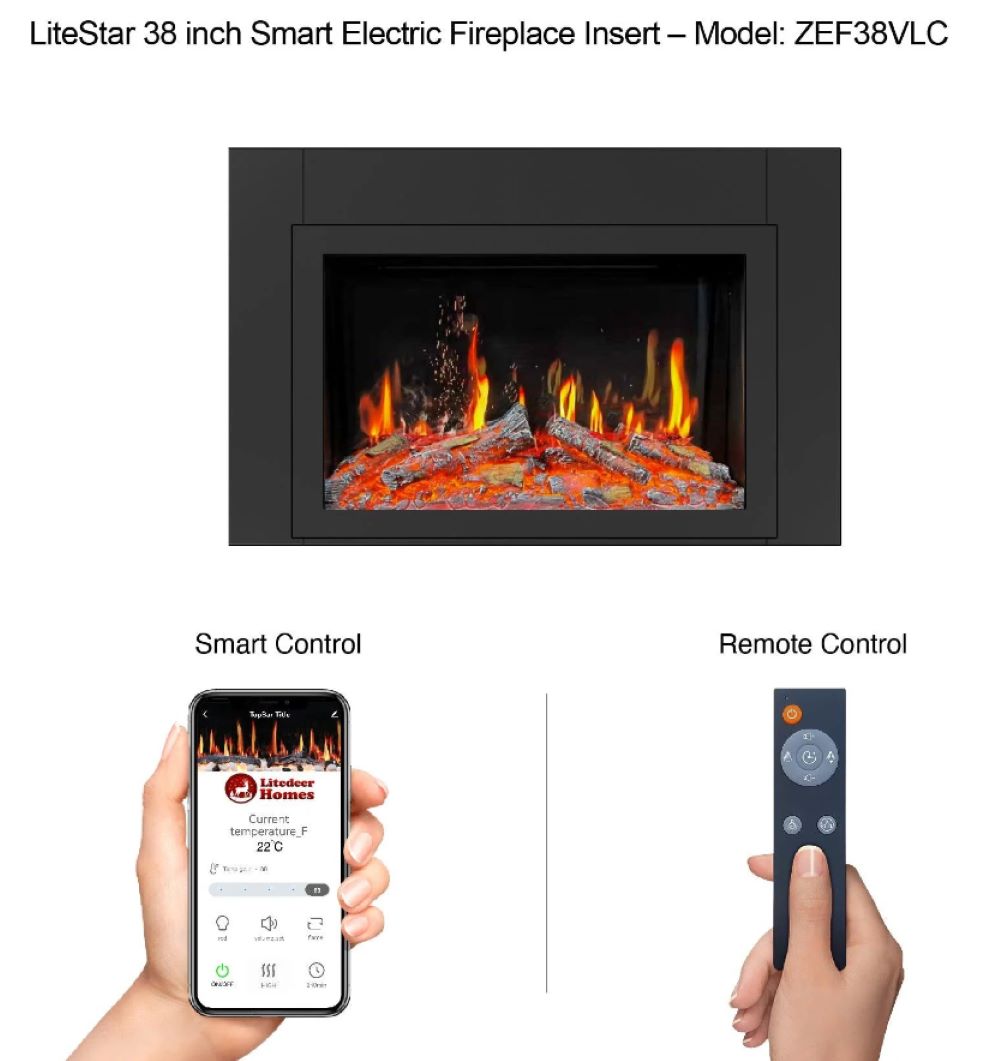  Litedeer LiteStar 38 inch Smart Electric Fireplace Inserts-ZEF38VC-Control