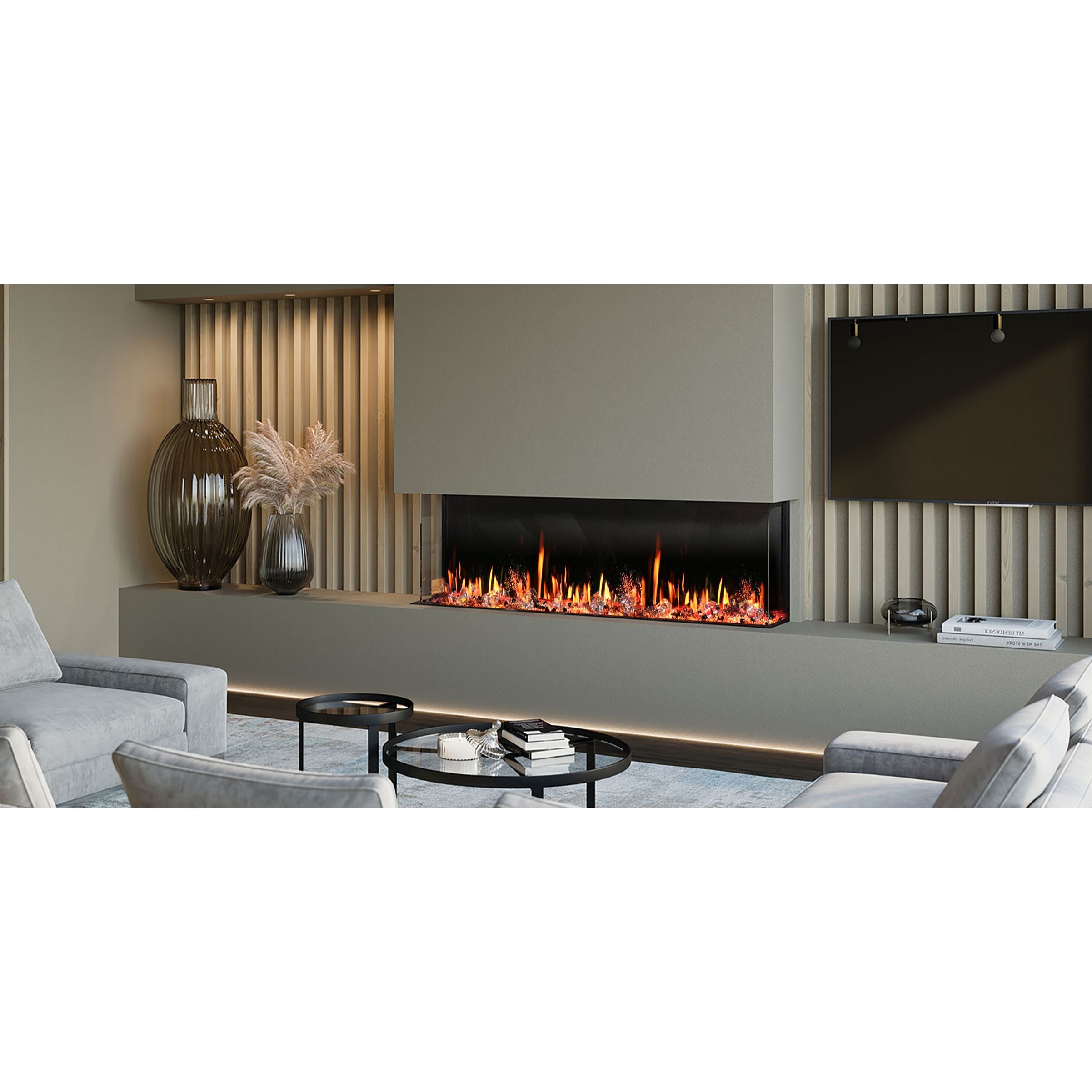 Litedeer Warmcastle 50 inch 3 Side Smart Control Electric Fireplace with Crystal Media-ZEF50T-LivingRoom