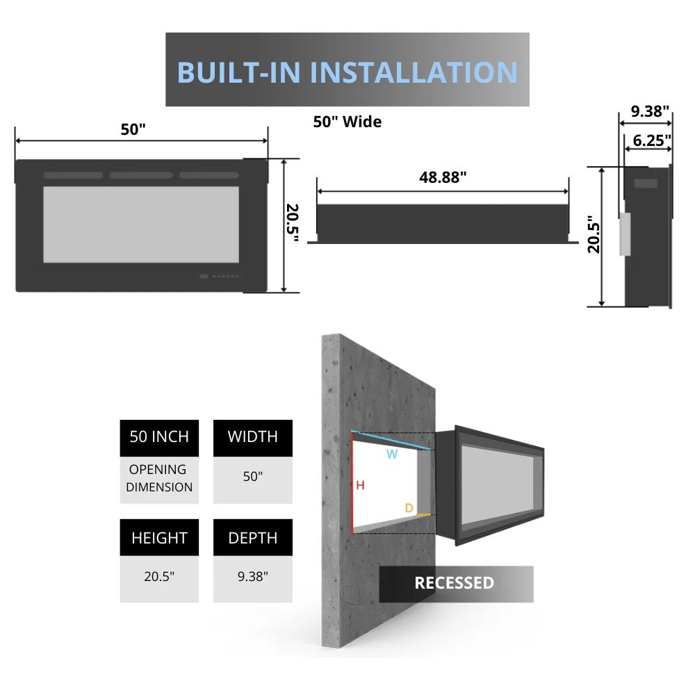 Litedeer Warmcastle 60 inch 3 Side Smart Control Electric Fireplace with Crystal Media_ZEF50T_Installation Guide