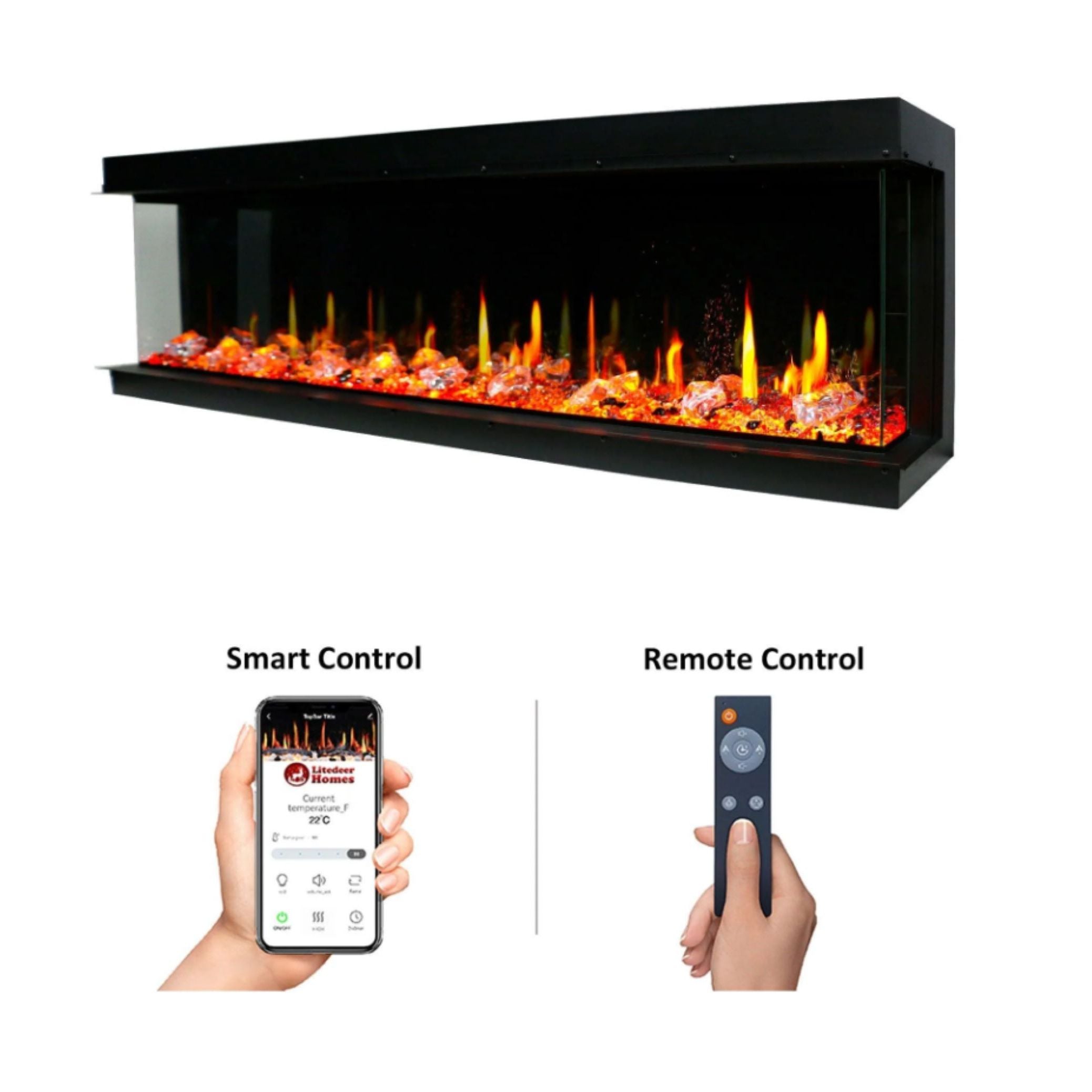 Litedeer Warmcastle 72 inch 3 Side Smart Control Electric Fireplace with Crystal Media_ZEF72T_Control