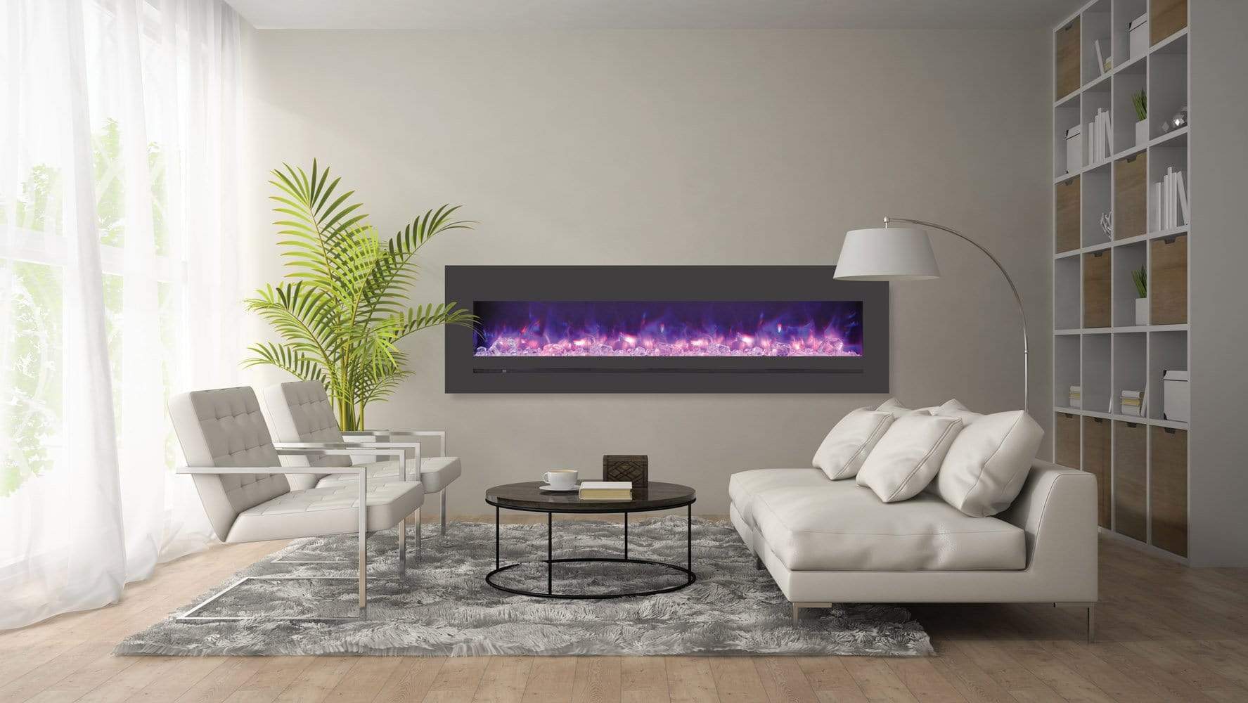 Sierra Flame by Amantii 72" Wall Mount/Flush Mount Electric Fireplace with Deep Charcoal Colored Steel Surround- WM-FML-72-7823-STL- Lifestyle Living Room