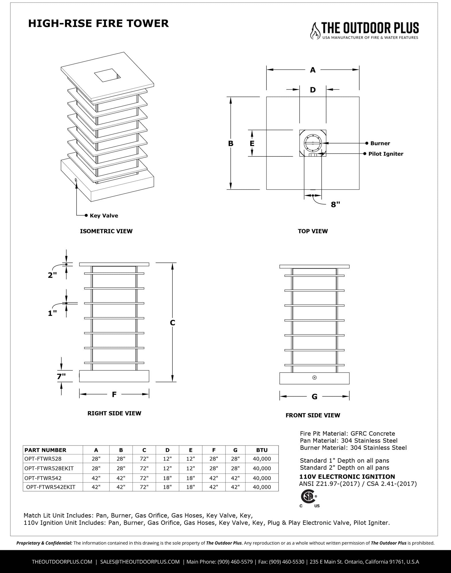 The Outdoor Plus 42" Square High-Rise Fire Tower-Powder Coated Metal- Dimensions