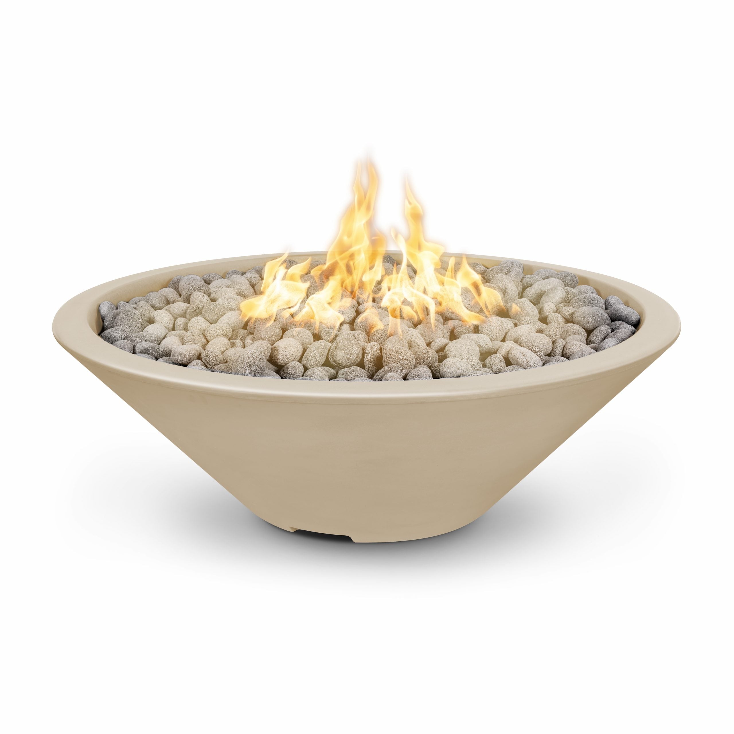 The Outdoor Plus 60" Narrow Ledge Round Cazo Fire Pit - GFRC Concrete -Match Lit with Flame Sense -Liquid Propane- Vanilla