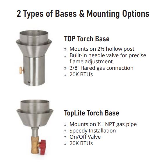 The Outdoor Plus Coral Torch with TOP Base - Stainless Steel- Bases and Mounting Options