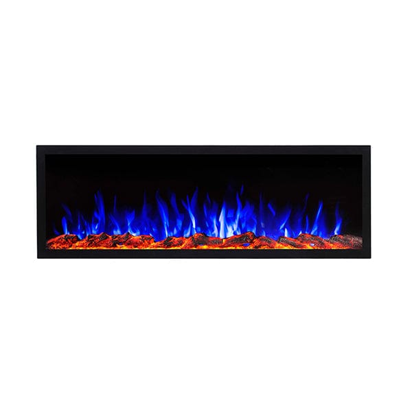 Touchstone Sideline Elite 60" Outdoor Weatherproof Smart WiFi Enabled Electric Fireplace -80049- Front View With Red Base Blue Flame
