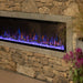 Touchstone Sideline Elite 60" Outdoor Weatherproof Smart WiFi Enabled Electric Fireplace -80049- Side View Brick Wall With Blue and Orange Flames