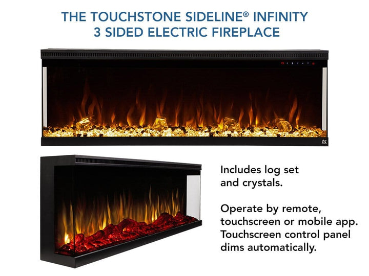 Touchstone - Sideline Infinity 3 Sided 50" WiFi Enabled Smart Electric Fireplace -80045- Logs and Crystals