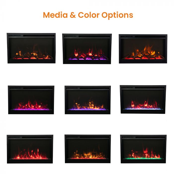 Remii by Amantii 33" Classic Extra Slim Built In Electric Fireplace with Black Steel Surround-CLASSIC-SLIM-33- Media and Color Options