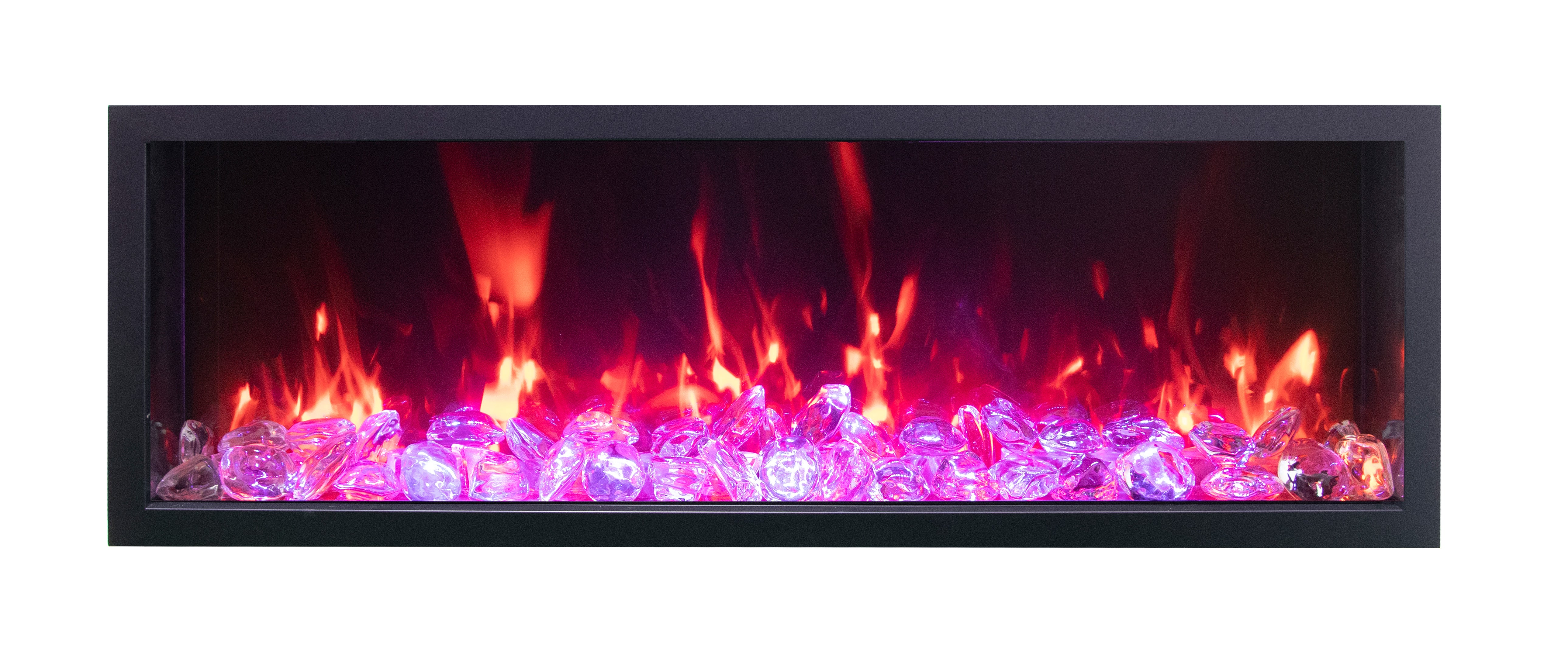 Remii by Amantii - Extra Tall XT Series Built-in Electric Fireplace with Black Steel Surround -Front View With  Rose Flame